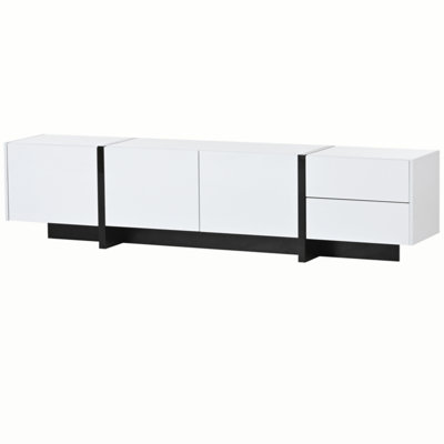 White & Black Contemporary Rectangle Design TV Stand, Unique Style TV Console Table For Tvs Up To 80'', Modern TV Cabinet With High Gloss UV Surface F -  Ivy Bronx, CF2C5B082FA8483BA6D0989224A4C99A