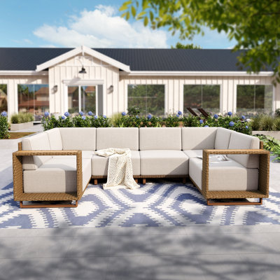 258.06cm Wide U-Shaped Wood Patio Sectional Set with Cushions