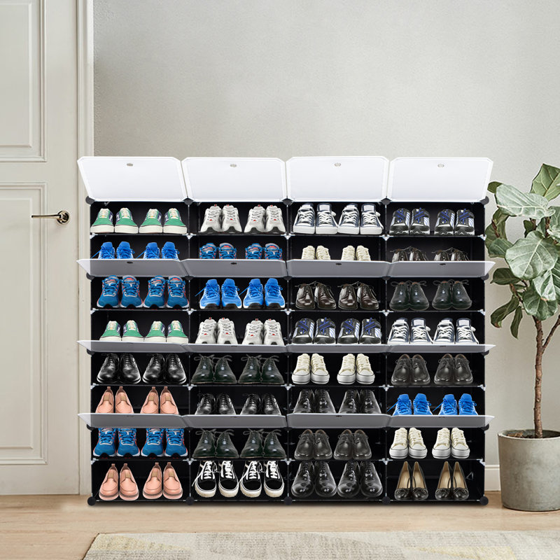 Avaeya Stackable Flip Down Shoe Storage, Black