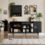Buffet 70 po avec portes tambour rondes, grand tiroir de rangement, tablettes réglables et pieds en bois massif pour la salle à manger, le salon et le vestibule-1299452112