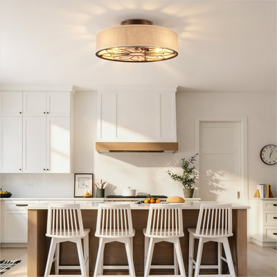 20" Lotus Design  Fabric Farmhouse Bladeless Ceiling Fan With Remote Control For Indoor--Not Included Bulbs