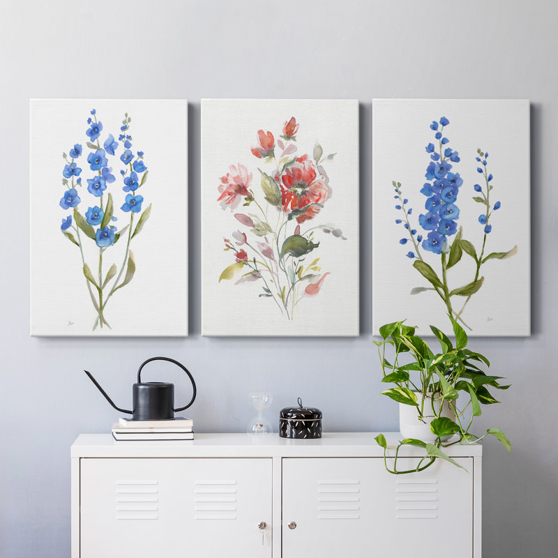Petite Botanical I - Ensemble de 3 reproductions d'art sur toile tendue, H 36 po x l 72 po x P 1 po