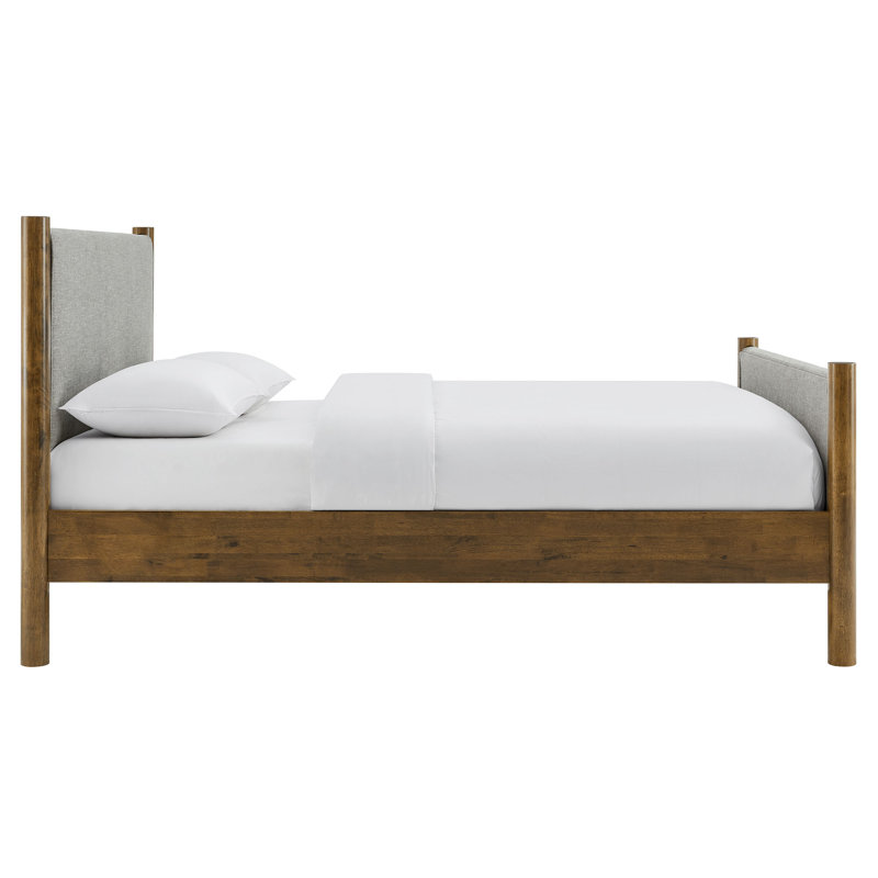 Lit plateforme tapissier Maven Boucle, Noyer blé, Bois massif et bois manufacturé, Grand