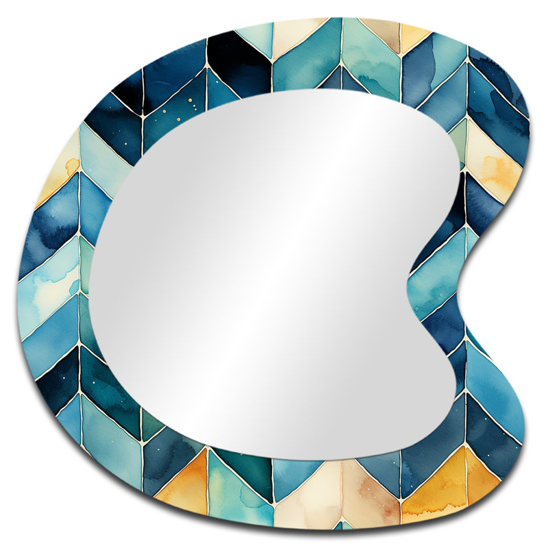 Watercolor Delight - Motif à chevrons bleu - Miroir mural moderne à formes asymétriques, 27 po x 27 po