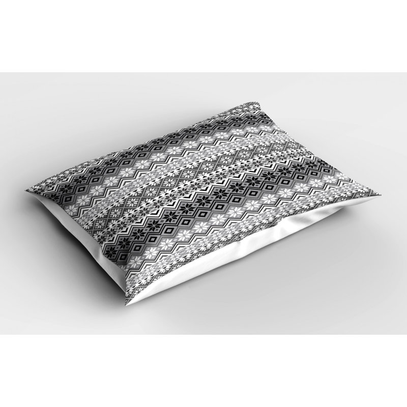 Nordic Polyester Geometric Sham Set, Gray, Queen