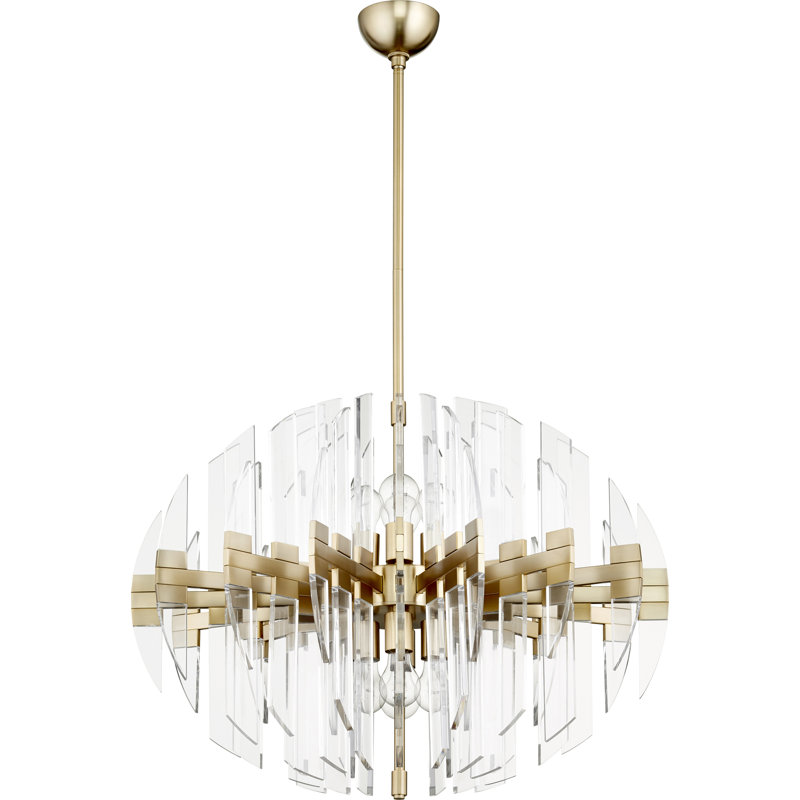 Zion 30" 8-Light Aged Brass and Glass Oval Chandelier