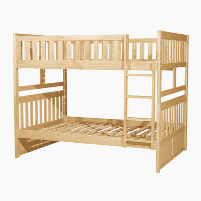 Rosemarie Transitional Wood Full over Full Bunk Bed with Protective Guard Rails, Integrated Ladder & Reinforced Support Slats