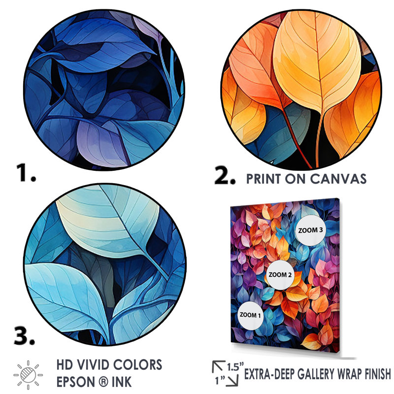 Feuille de rêve colorée sur toile, Cadre simple noir, H 20 po x l 12 po x P 1 po