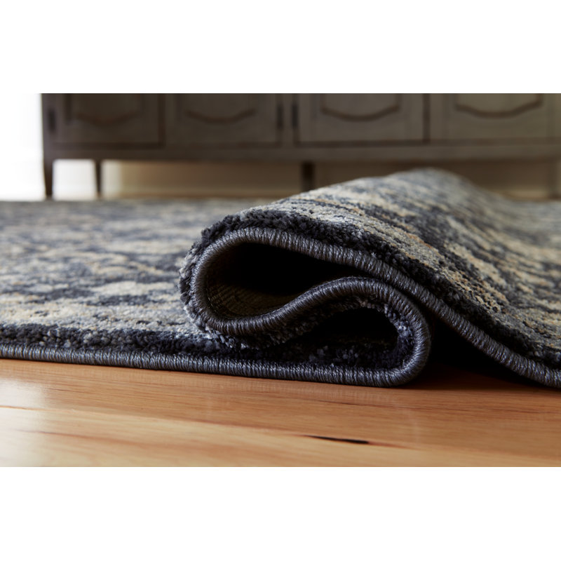 Albermarle Rectangle Floral Machine Woven Polyester Area Rug in Blue/Cream, Rectangle 7'10" x 10'6"