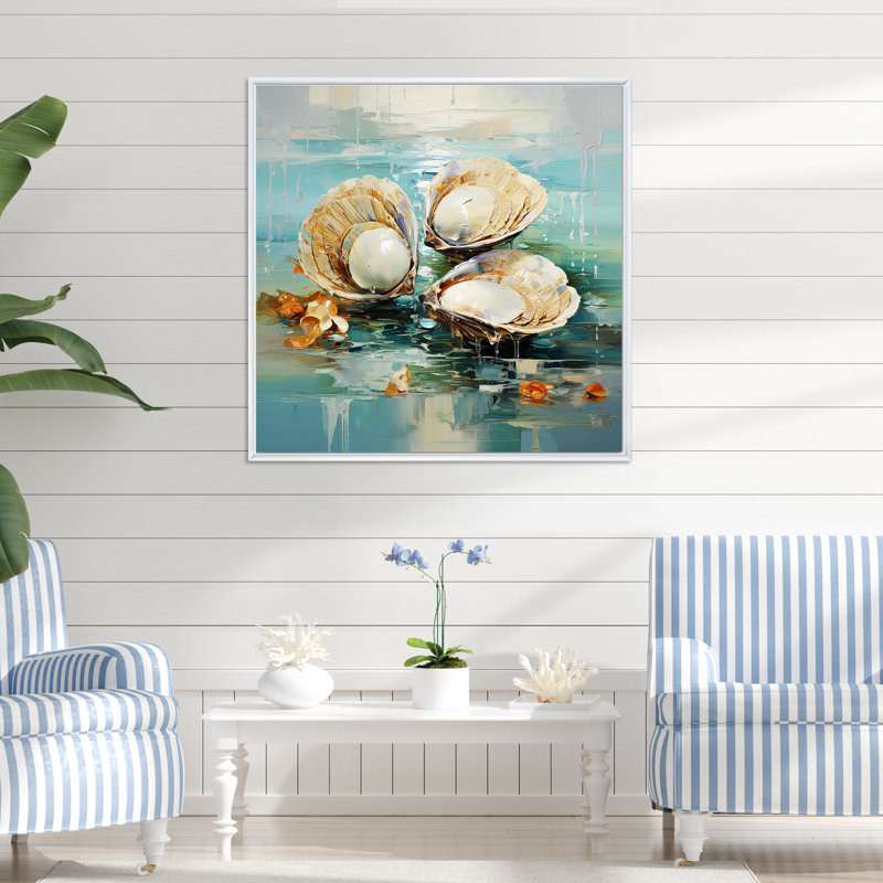 «Green Tones Delicate Oyster Beauty» sur toile, Cadre flottant blanc, H 30 po x l 30 po