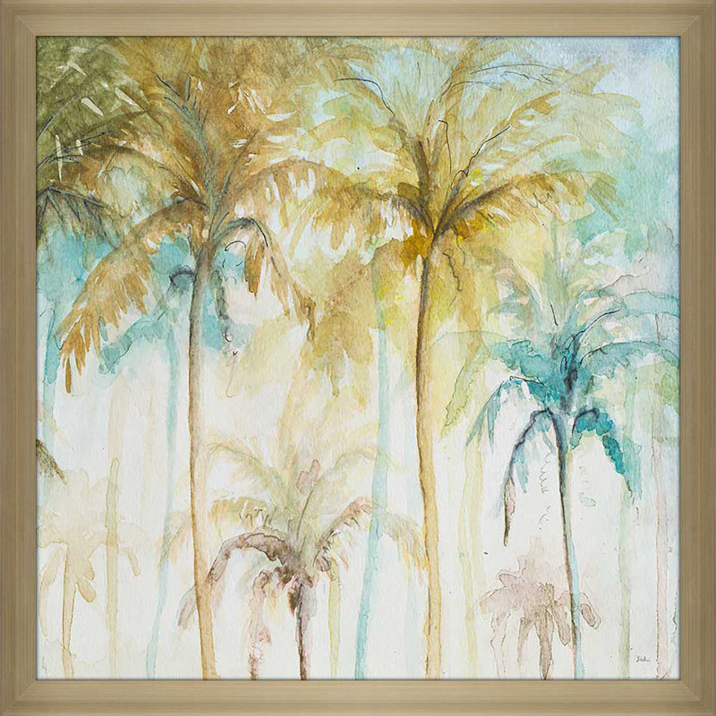 «Watercolor Palms II» par Patricia Pinto - reproduction d'art, H 37,5 po x l 37,5 po x P 1 po, Encadrement champagne