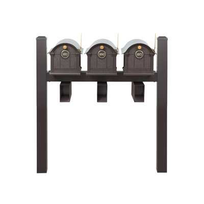 Balmoral Triple Mount Mailbox /w/ Pyramid Caps, Personalized Door Medallion, Newspaper Box (3 Mailboxes, Tri-Mount Rack, 3 Newspaper Boxes, 3 Medallions)