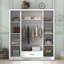 Garde-robe 4 portes avec tiroir, tablettes et rail suspendu, design moderne