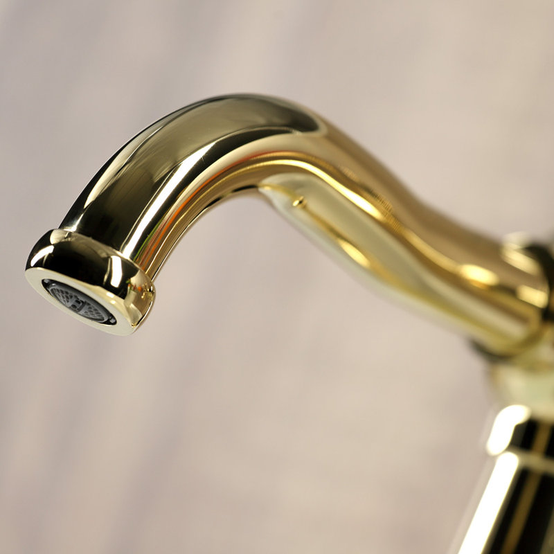 Kingston Brass Knight Single-Handle 1-Hole Deck Mount Bathroom Faucet with Push Pop-Up and Deck Plate, Polished Brass