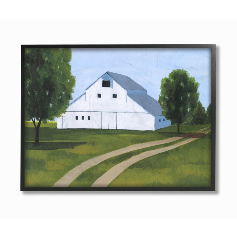 «Farmland Fields and Barn» par Grace Popp - reproduction d'art, H 30 po x l 24 po, Giclée encadrée noir minuit