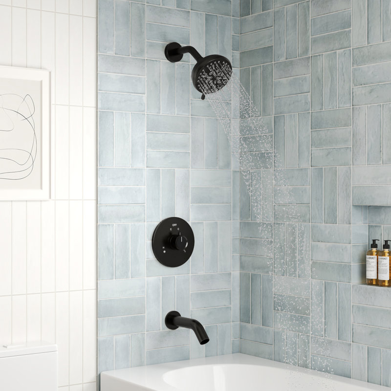  Ensemble de robinet de baignoire et douche, pomme de douche à 5 jets avec valve, Noir mat