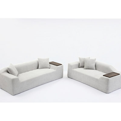 Tissu gris pour la détente - 3 places et 2 canapés avec table de bout en tissu, espace de vie relaxant