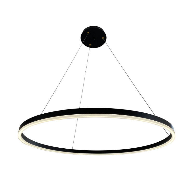 Luminaire suspendu géométrique moderne à 1 lumière DEL, Noir, 97,5 po x 1,5 po x 32 po