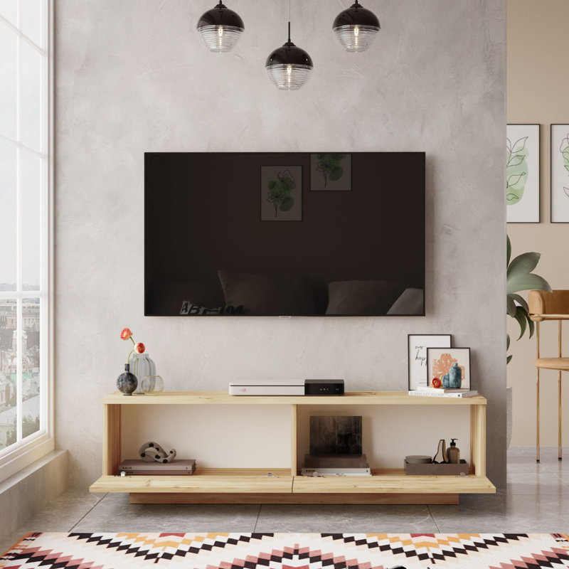 Meuble télé moderne 55,1 po x 15,0 po x 15,0 po | 100% panneau de particules enduit de mélamine, épaisseur: 0,7 pouce | Conception élégante pour les espaces de salon et de divertissement, solution de rangement durable et élégante, parfaite pour la