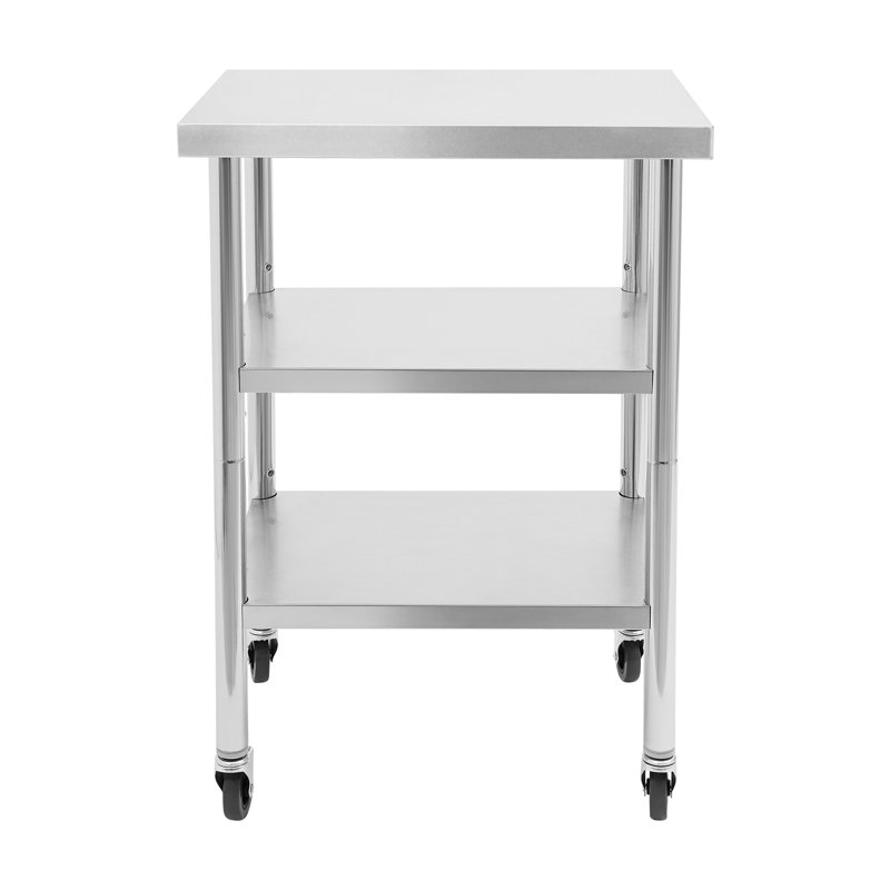 Table utilitaire en métal à 3 niveaux avec tablettes inférieures réglables avec roulettes (P 24 po x l 18 po x H 35 po)