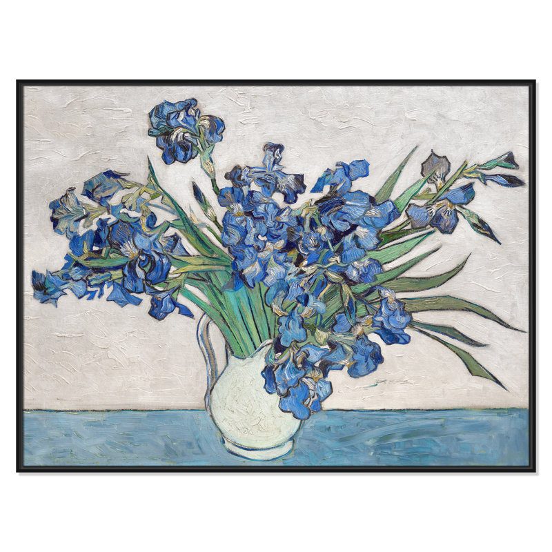 Imprimé iris bleu par Vincent Van Gogh, Cadre flottant noir, H 49,5 po x l 37,5 po, Pas de tapis