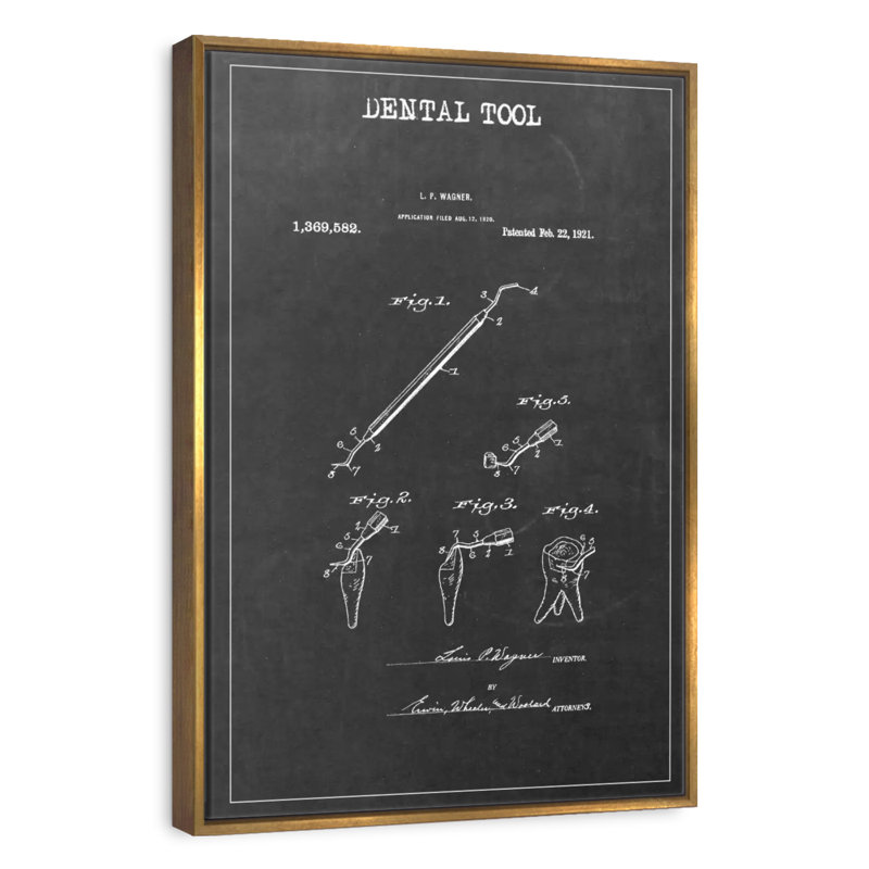 Dental Tool BW Patent, 9" x 13", Floating Frame Gold