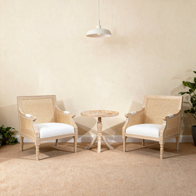 Fauteuil d'appoint rembourré avec dossier en rotin pour salon French French, beige