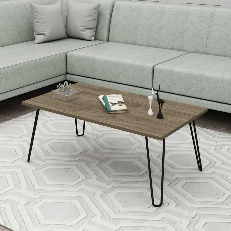 Coffee Table With Metal Legs, 46.8cm H x 90cm W x 60cm D, Black