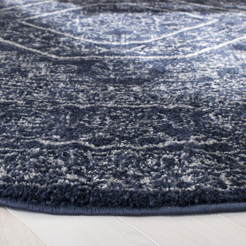 Stromsburg Oriental Area Rug, Navy/Ivory, Round 182 cm