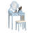 Blue Vanity Table And Stool - 3 Storage Drawers, Adjustable Mirror, Wood Makeup Table, Drawer Storage, Oval Wooden-869330154