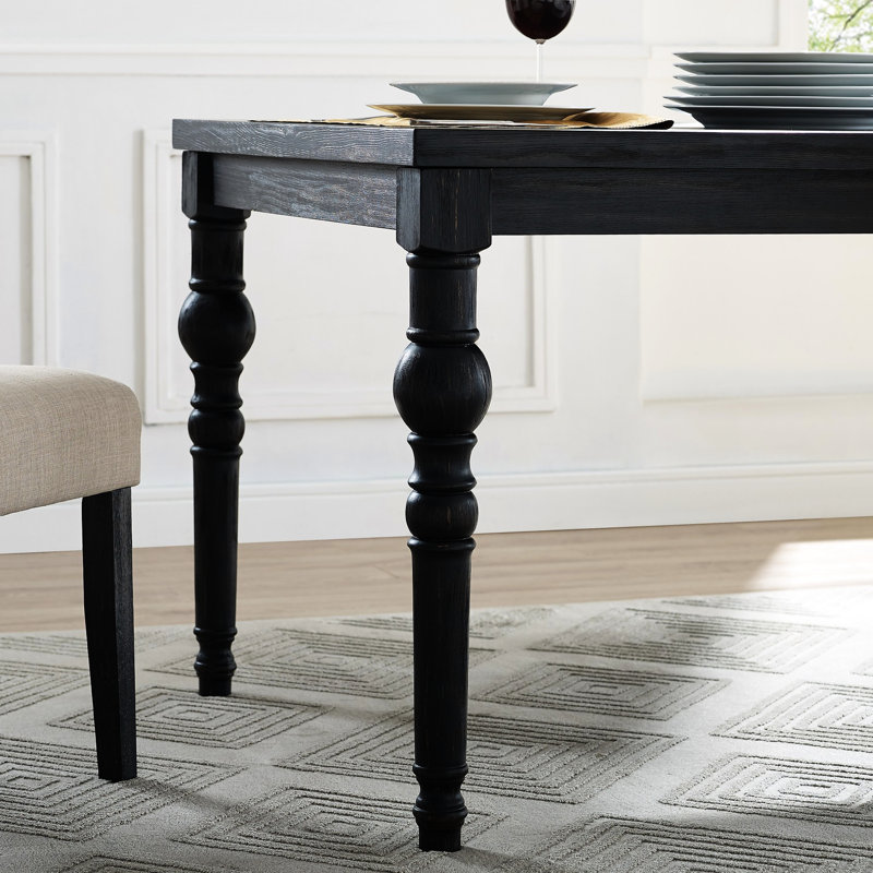Table noire de style urbain pour la salle à manger - attrait de table en grain de bois riche, style pieds tournés, longévité de la structure en bois d'hévéa massif, l 65 po x P 38 po H, table requise pour l'assemblage, crée une ambiance, marque