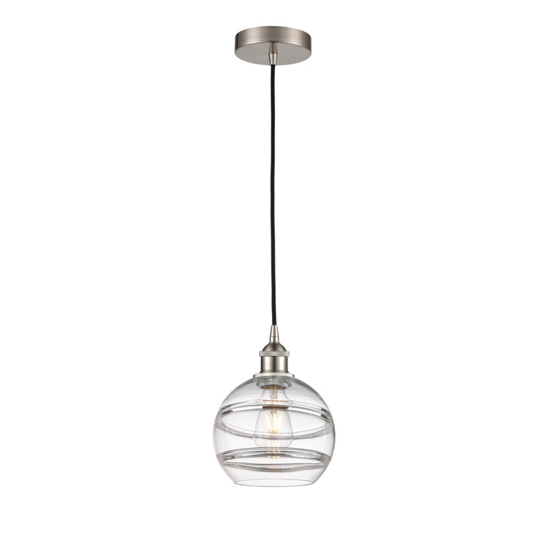 Luminaire suspendu 1 lumière Edison Bienes-616-G556, H 9,88 po x l 8 po x P 8 po, Transparent, Nickel satiné brossé
