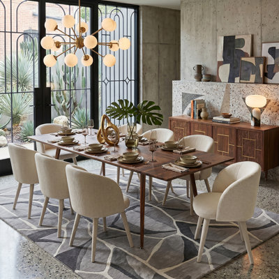 Modern 95" Extendable Dining Table Set with 8 Upholstered Arm Dining Chairs