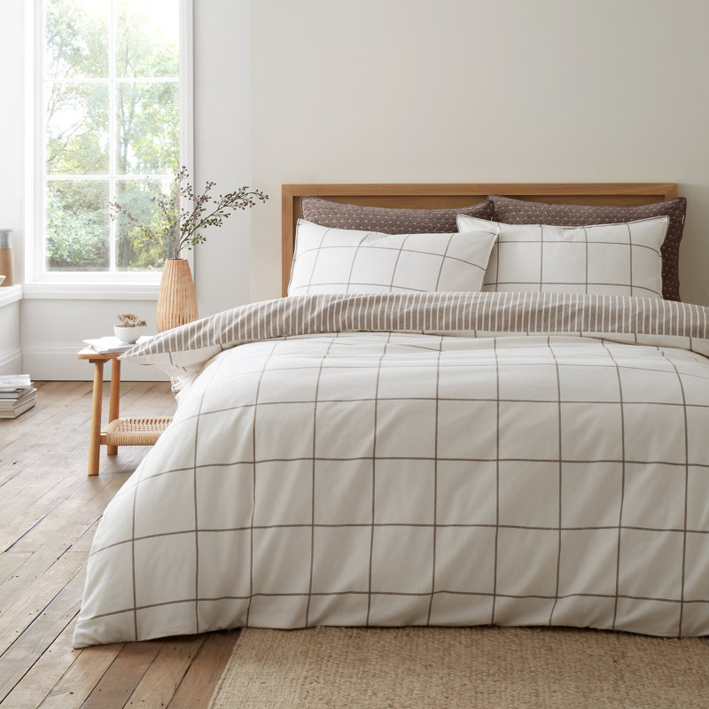 Brushed Regal Check Cotton Reversible Duvet Cover Set, Single Bed (135 x 200 cm), Mole