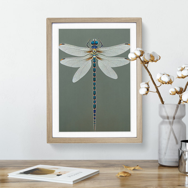 Breathtaking Dragonfly - Single Picture Frame Print, Oak, 64cm H x 46cm W x 2cm D