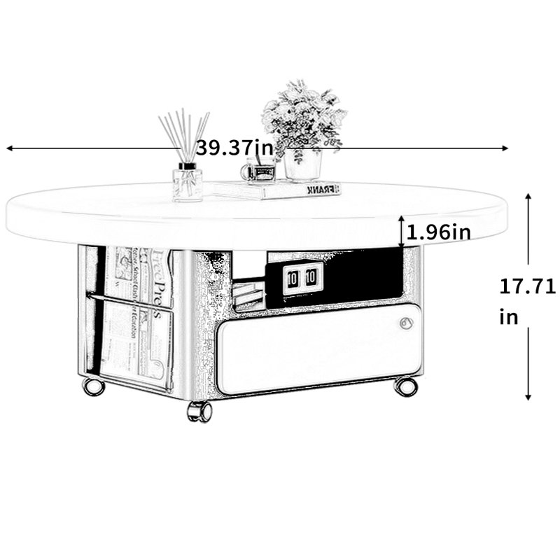 Table basse moderne et mobile, H 17,71 po x L 39,37 po x l 39,37 po