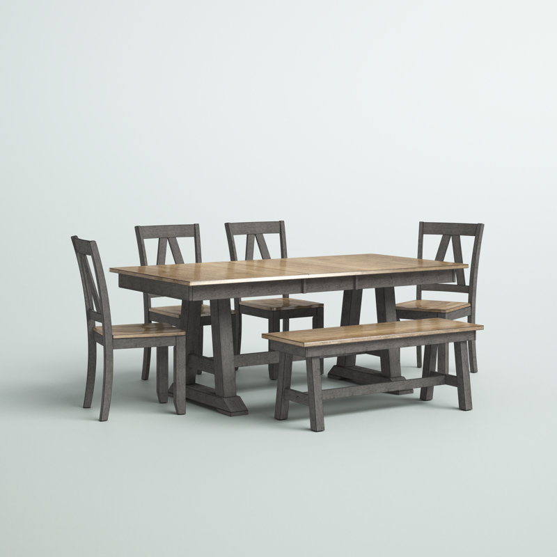 Keswick 6 Person Dining Table Set w/ 18" Butterfly Leaf, Brown
