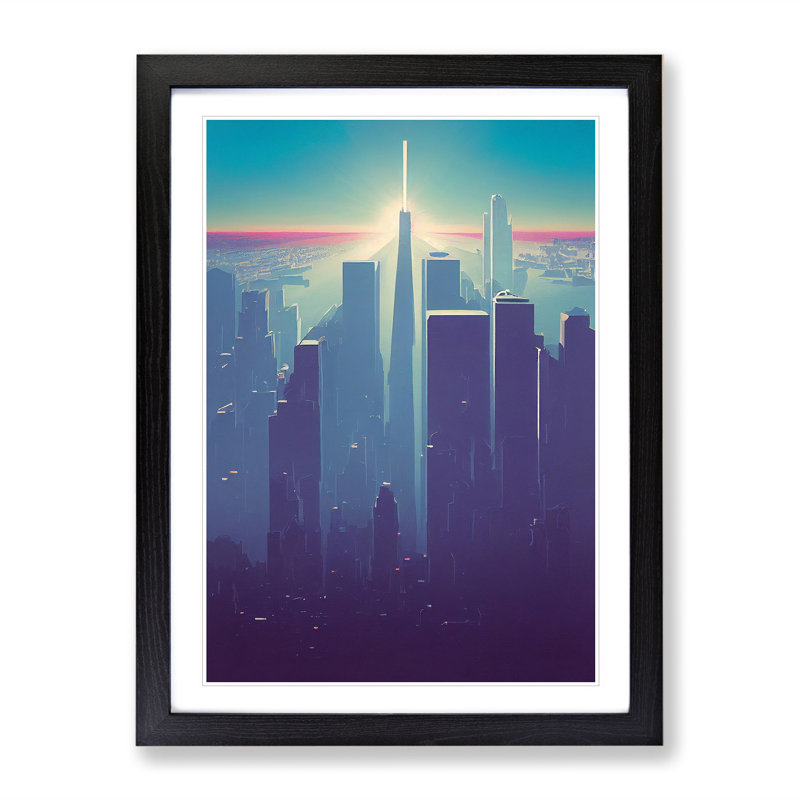XV1022-3905X Serene City Skyline No.1 Abstract - Single Picture Frame Print, Black, 64cm H x 46cm W x 2cm D