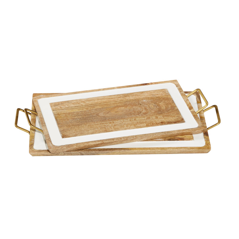 Plateau en bois et métal avec poignées Lewis (ensemble de 2)