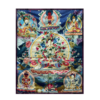 Déesse blanche Tara brodée déesse | Art traditionnel bouddhiste tibétain | Tapisserie en soie népalaise faite à la main | Décoration de méditation spirituelle | Sacré accent textile bohémien 32 po x 22 po