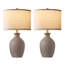 Lampes de table en céramique vieillie de 61 cm (24 po) avec abat-jour en lin, style campagnard, comprenant 2 ampoules DEL (ensemble de 2)-1287088603