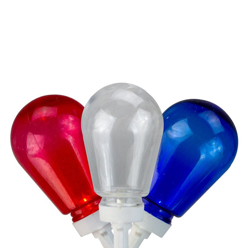 10 lumières DEL rouge blanc et bleu de style Edison de 9 pi avec fil blanc