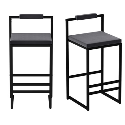 High - Quality Bar Stools In Gray And Black, Ergonomic Design, Footrest, Of 2 For Multiple Spaces Velvet Upholstered 2, Low Back, Square Seat, Ideal Home Bars