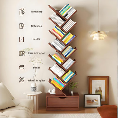 Petite bibliothèque sur pied en forme d'arbre, bibliothèque étroite à plusieurs niveaux, organisateur de rangement pour la chambre à coucher et le salon