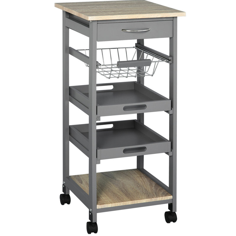 Mobile Rolling Kitchen Island Trolley Serving Cart with Drawer,Grey