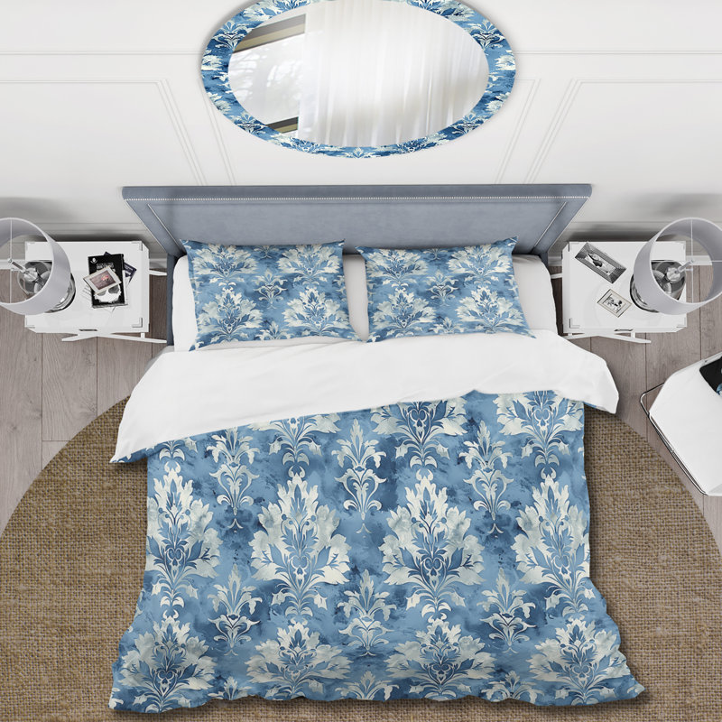 Ensemble de housse de couette floral bleu bébé, Housse de couette très grand + 2 taies décorativ
