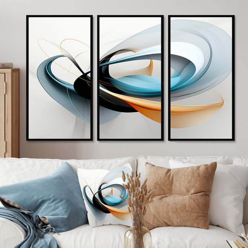 Ensemble de décorations murales Minimal Streams Turquoise Gold - Abstract Modern Waves, Cadre flottant noir