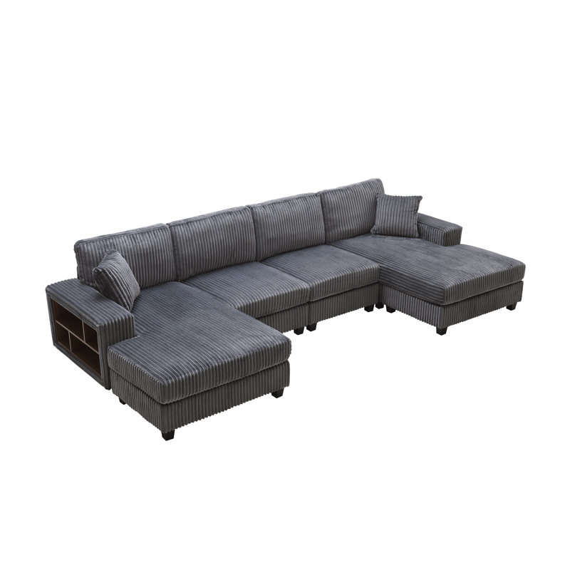 Canapé convertible polyvalent avec tissu velours côtelé pour le confort du salon, Gris foncé