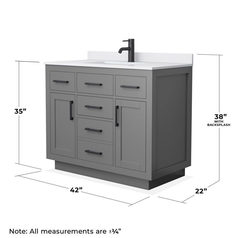 Beckett TK 42'' W Single Vanity, Matte Black, Dark Gray, White Cultured Marble