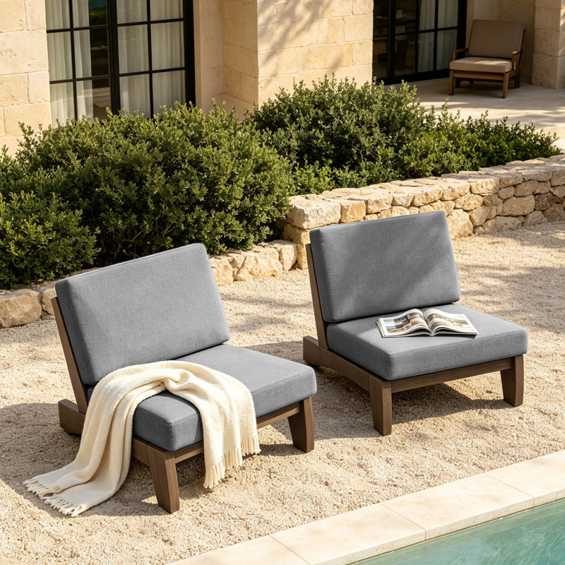 Ensemble de sièges d'extérieur 2 pièces avec coussins pour patio ou jardin Polett, Gris, Brun